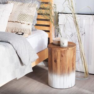 NACHTTISCH Teakholz hellbraun/weiß 30 cm Movas Holz Beliani Möbel > Tische > Beistelltische Braun