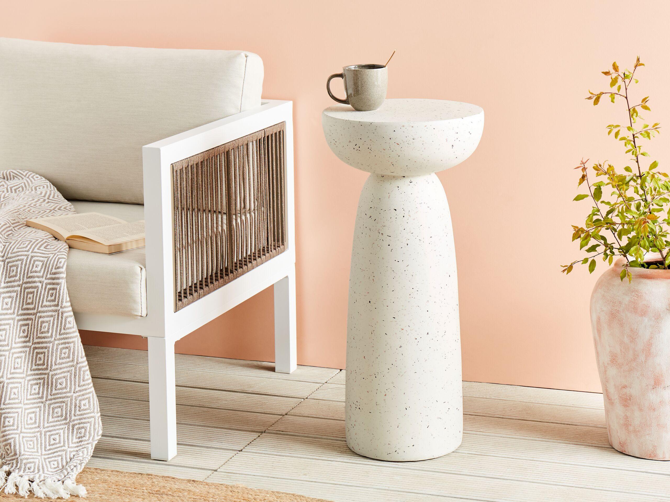 BEISTELLTISCH Beton cremeweiß Terrazzo Optik rund 33 cm Cadini Stein Beliani Möbel > Tische > Beistelltische Weiß