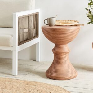 BEISTELLTISCH Beton heller Holzfarbton rund 40 cm Caldaro Stein Beliani Möbel > Tische > Beistelltische Braun