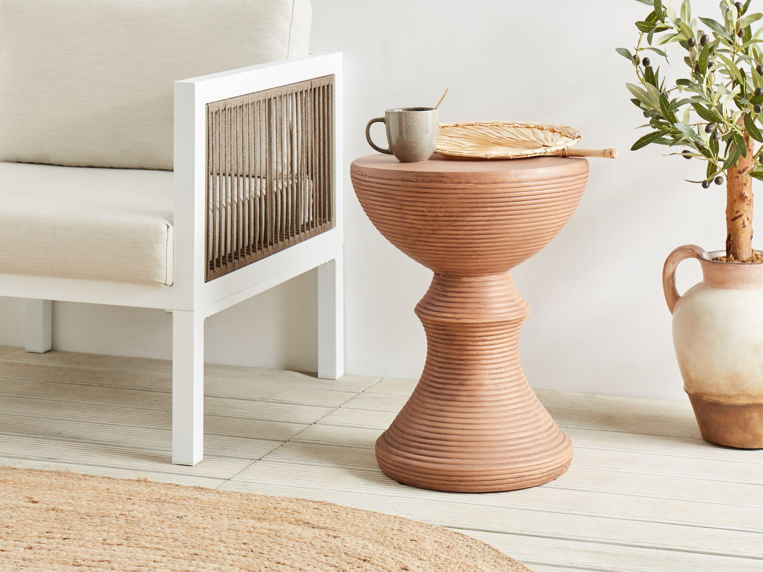 BEISTELLTISCH Beton heller Holzfarbton rund 40 cm Caldaro Stein Beliani Möbel > Tische > Beistelltische Braun