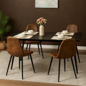 wohnli-moebel-suche-800000723270-1 ESSTISCH SET mit ausziehbarem Tisch und 4 bequemen Stühlen Holzwerkstoff, Metall Urban Meuble Möbel > Bänke > Eckbänke Braun
