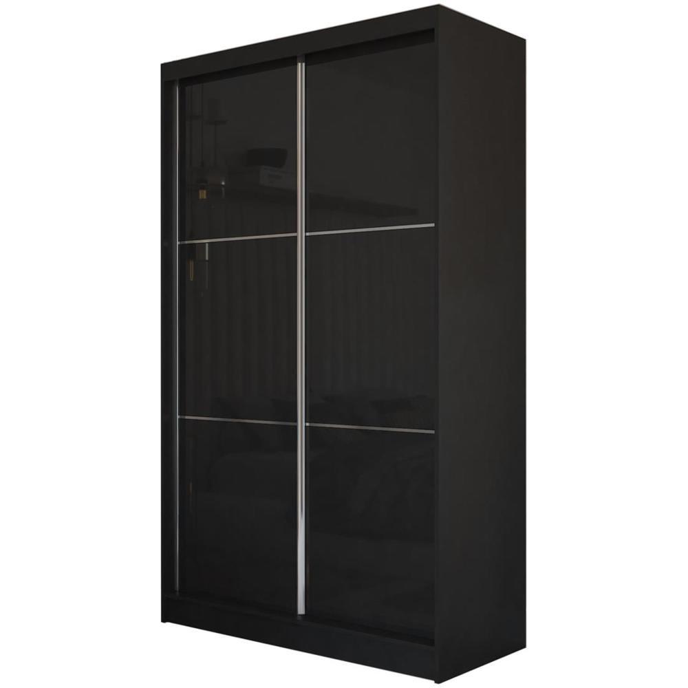 wohnli-moebel-suche-800000725466 Wohnli Möbelsuche - SCHWEBETÜRENSCHRANK Viva 120/216/61 schwarz mit Lacobel-Glas und Schubladeneinsätze