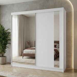 SCHWEBETÜRENSCHRANK Gaja 200/216/61 weiß mit Spiegel und Schubladeneinsätze Holzwerkstoff Beautysofa Möbel > Schränke > Kleiderschränke > Schwebetürenschränke Weiß