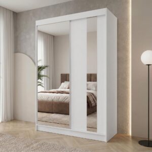 wohnli-moebel-suche-800000725516-1 SCHWEBETÜRENSCHRANK Gaja 150/216/61 weiß mit Spiegel und Schubladeneinsätze Holzwerkstoff Beautysofa Möbel > Schränke > Kleiderschränke > Schwebetürenschränke Weiß