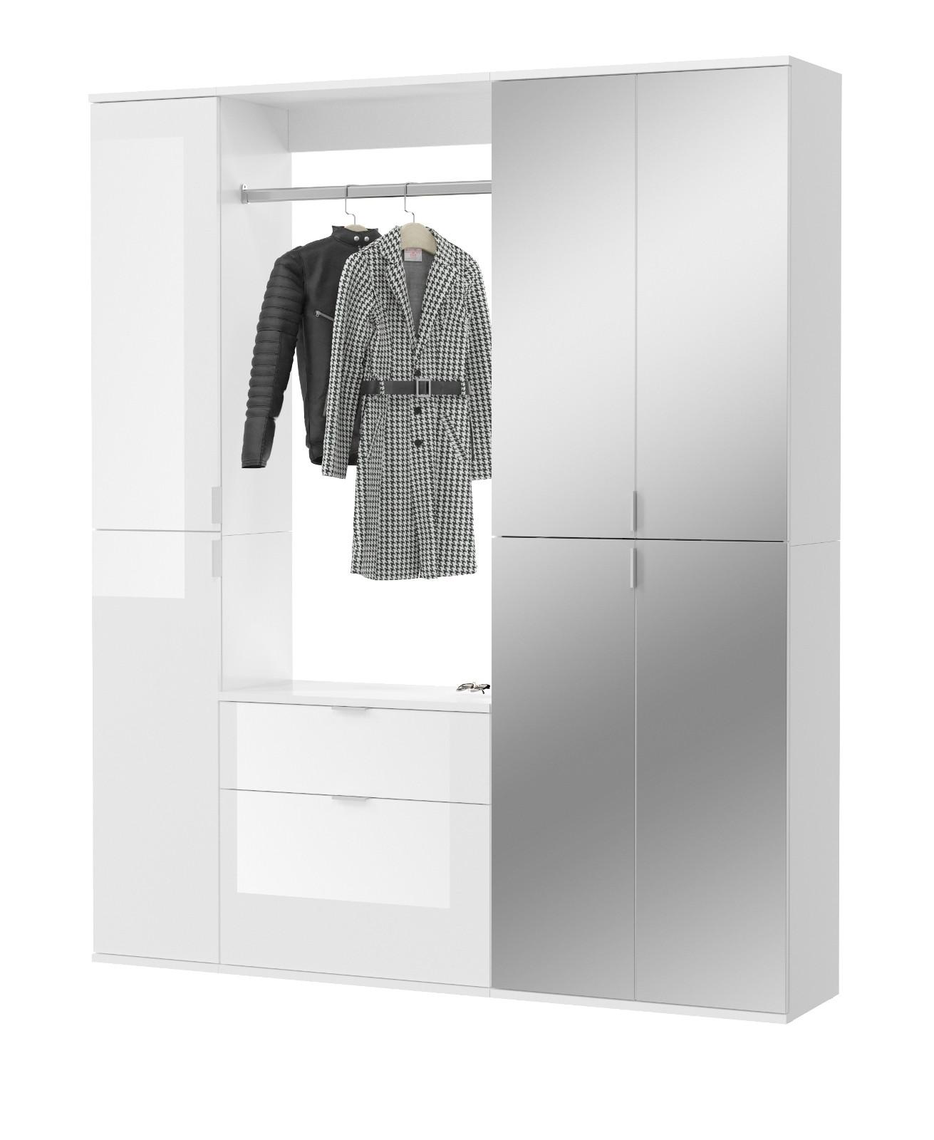 wohnli-moebel-suche-800000725534 Wohnli Möbelsuche - GARDEROBENSCHRANK weiß Hochglanz 152 cm mit Spiegeltüren