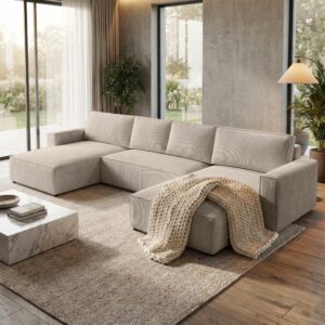 wohnli-moebel-suche-800000725725-1 WOHNLANDSCHAFT Parys U mit Schlaffunktion beige Textil Beautysofa Möbel > Sofas & Couches > Wohnlandschaften > Wohnlandschaften U-Form Beige