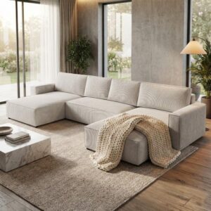 WOHNLANDSCHAFT Parys U mit Schlaffunktion creme Textil Beautysofa Möbel > Sofas & Couches > Wohnlandschaften > Wohnlandschaften U-Form Weiß