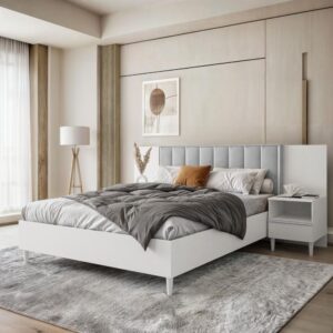 POLSTERBETT Stella 166/211/108 mit 1 Nachttisch grau Textil Beautysofa Möbel > Betten > Polsterbetten Weiß
