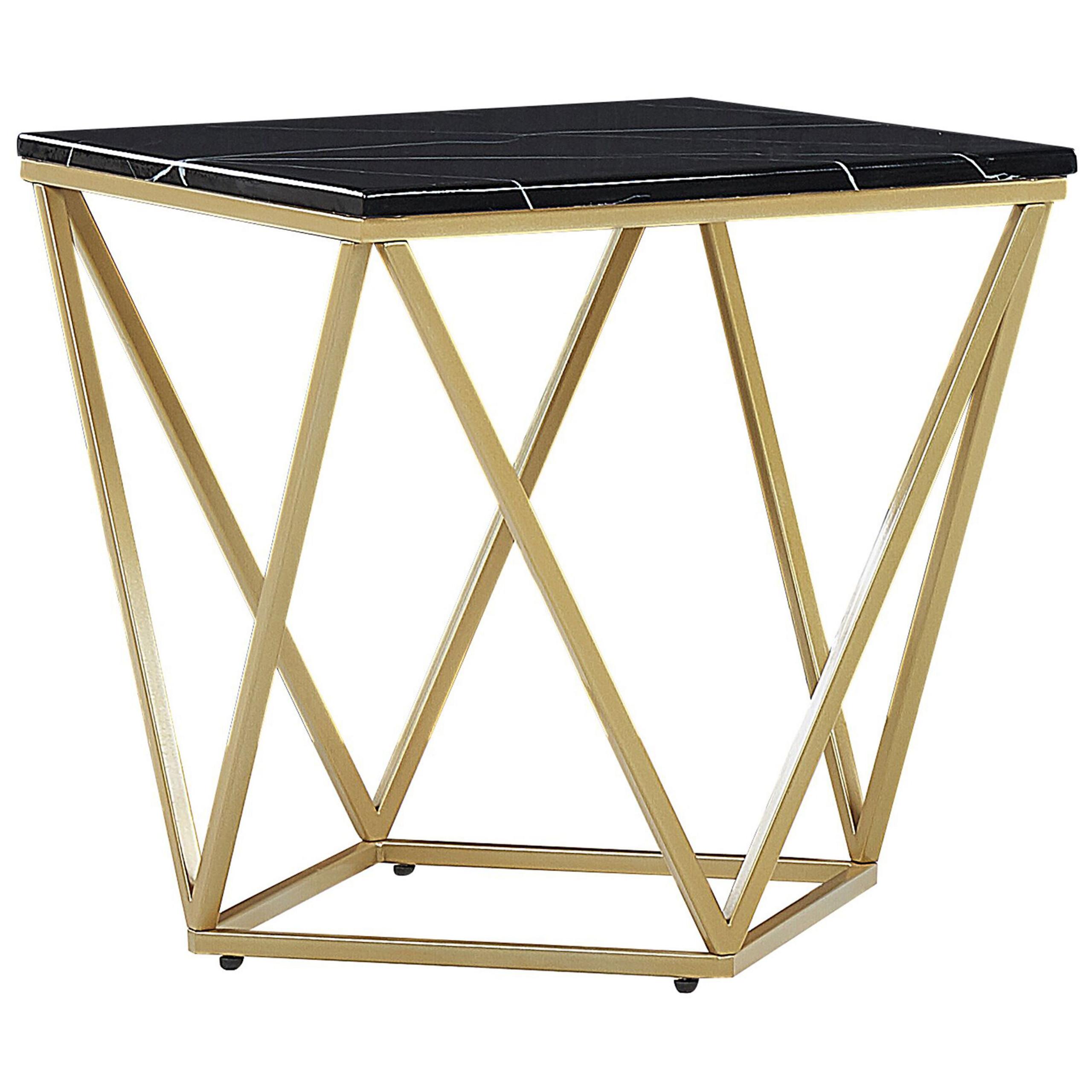 wohnli-moebel-suche-800000729210 Wohnli Möbelsuche - BEISTELLTISCH schwarz/gold Marmor Optik quadratisch 50/50 cm Malibu