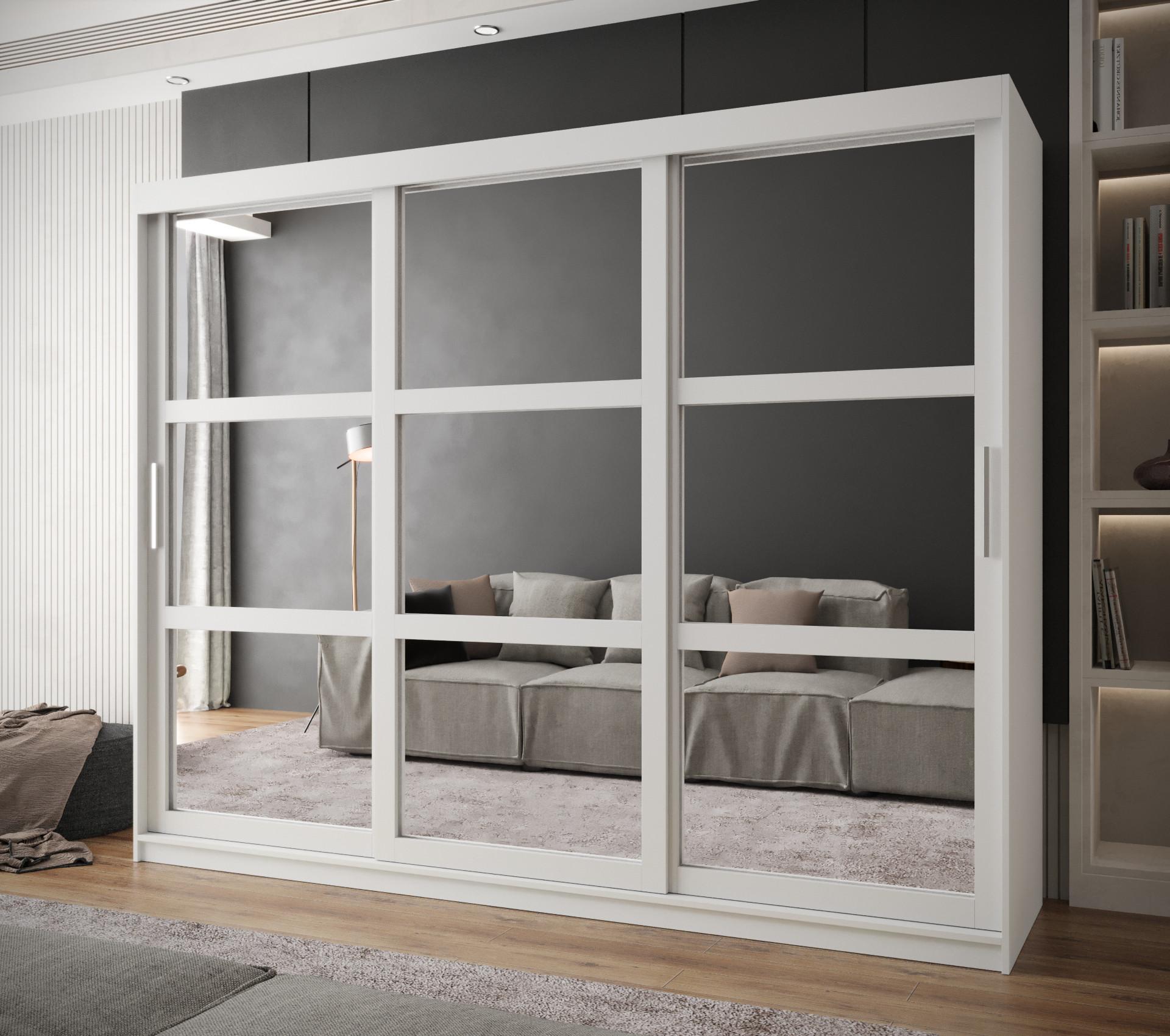 wohnli-moebel-suche-800000730359-1 SCHWEBETÜRENSCHRANK 200/250/62 3-türig Holz MÖBEL KRYSPOL Möbel > Schränke > Kleiderschränke > Schwebetürenschränke Weiß