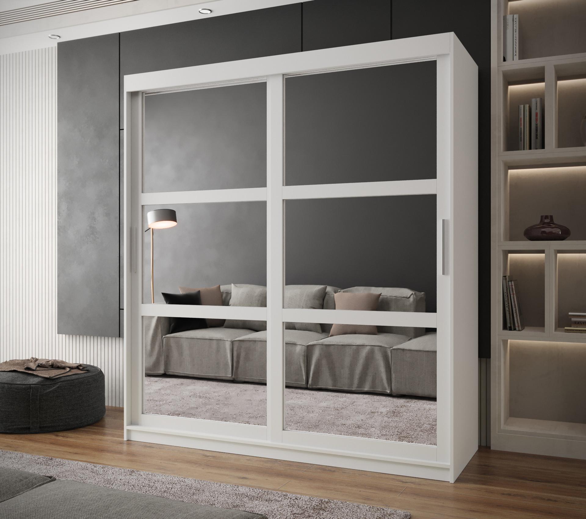 wohnli-moebel-suche-800000730388-1 SCHWEBETÜRENSCHRANK 200/180/62 2-türig Holz MÖBEL KRYSPOL Möbel > Schränke > Kleiderschränke > Schwebetürenschränke Weiß
