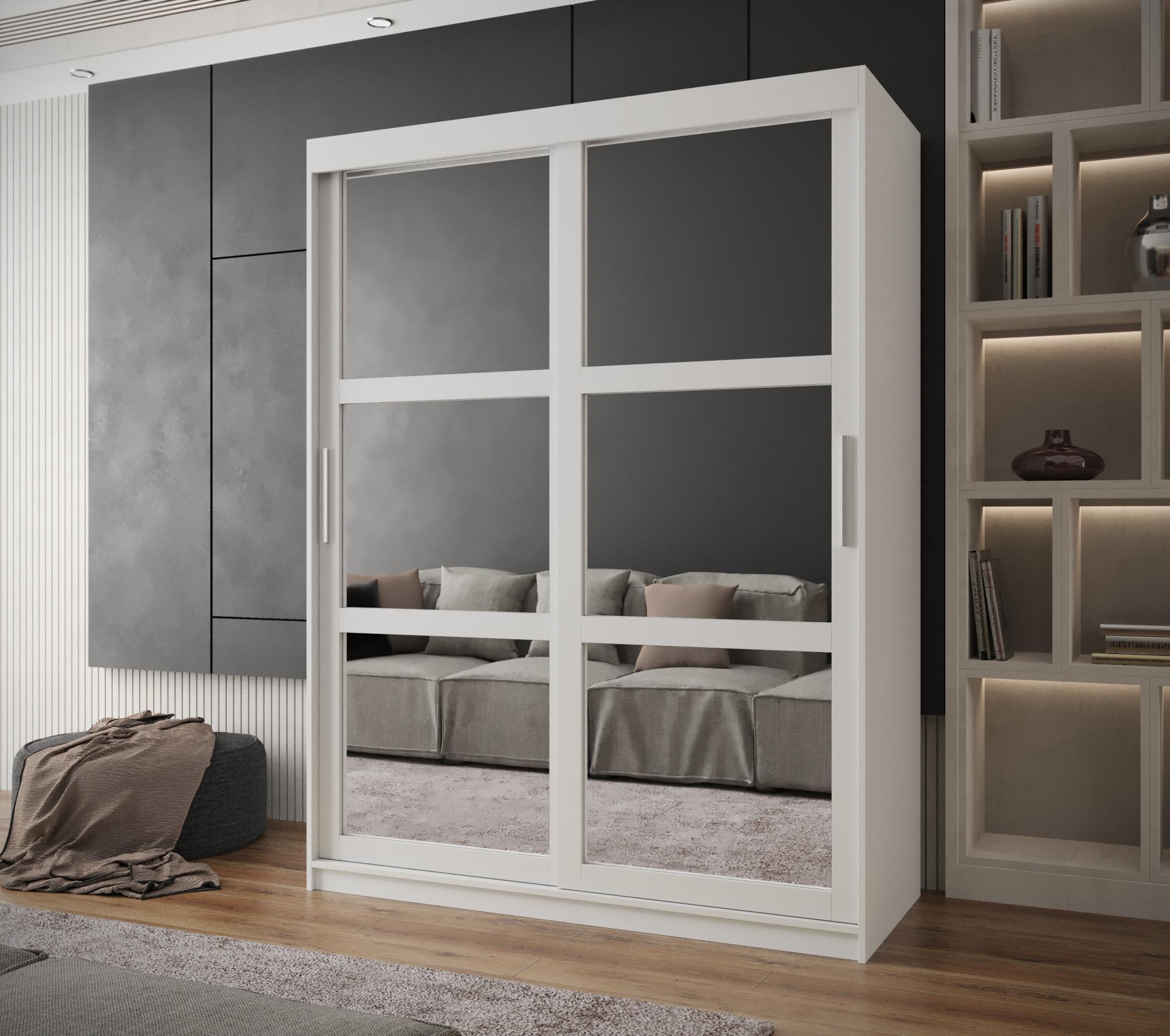 wohnli-moebel-suche-800000730400-1 SCHWEBETÜRENSCHRANK 200/150/62 2-türig Holz MÖBEL KRYSPOL Möbel > Schränke > Kleiderschränke > Schwebetürenschränke Weiß