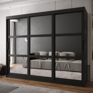 wohnli-moebel-suche-800000730414-1 SCHWEBETÜRENSCHRANK 200/250/62 3-türig Holz MÖBEL KRYSPOL Möbel > Schränke > Kleiderschränke > Schwebetürenschränke Schwarz