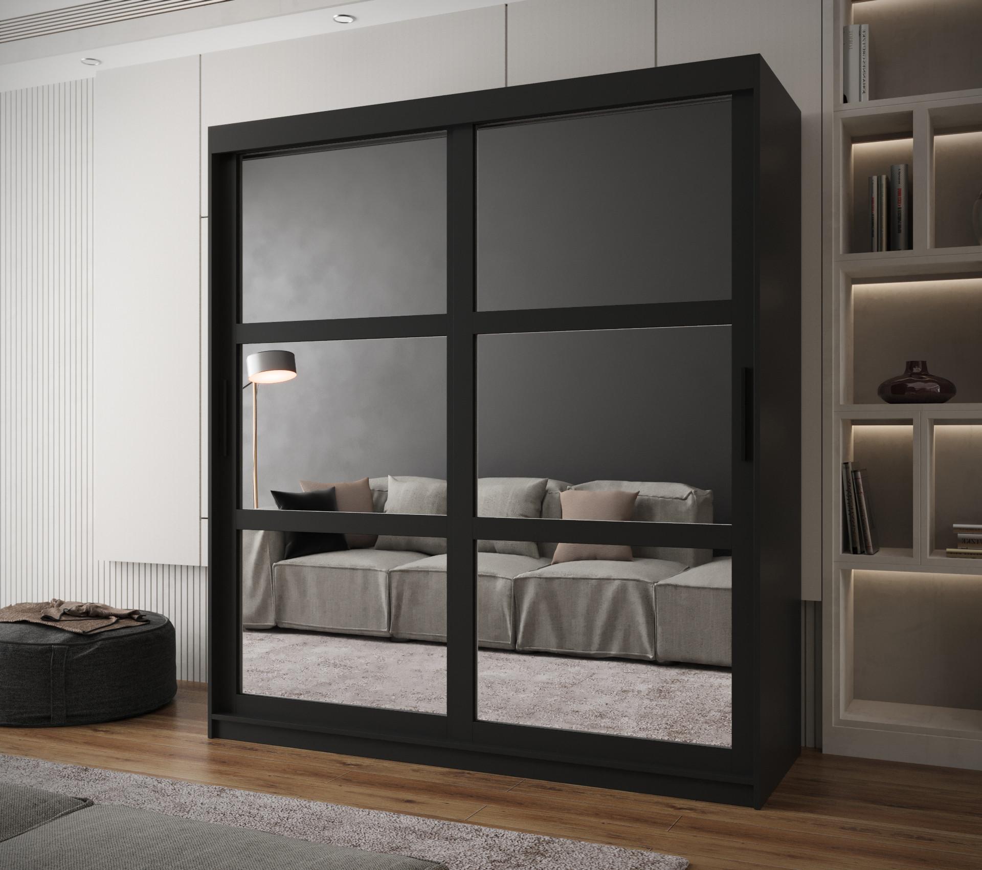 SCHWEBETÜRENSCHRANK 200/180/62 2-türig Holz MÖBEL KRYSPOL Möbel > Schränke > Kleiderschränke > Schwebetürenschränke Schwarz