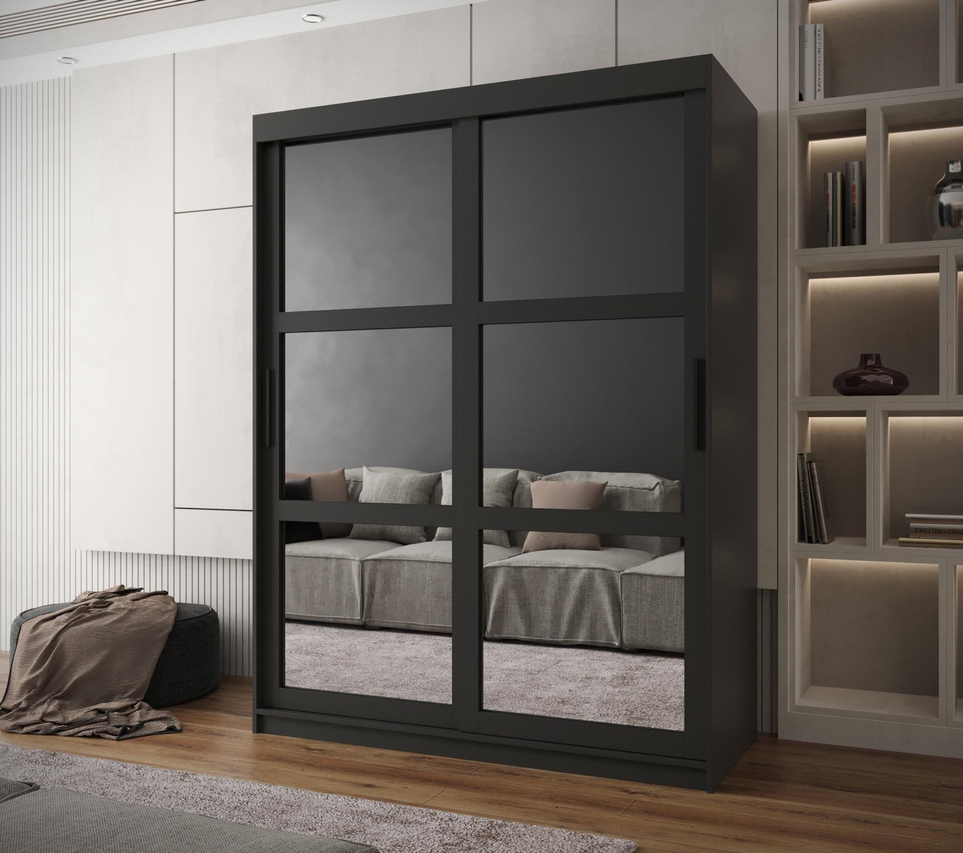 SCHWEBETÜRENSCHRANK 200/150/62 2-türig Holz MÖBEL KRYSPOL Möbel > Schränke > Kleiderschränke > Schwebetürenschränke Schwarz