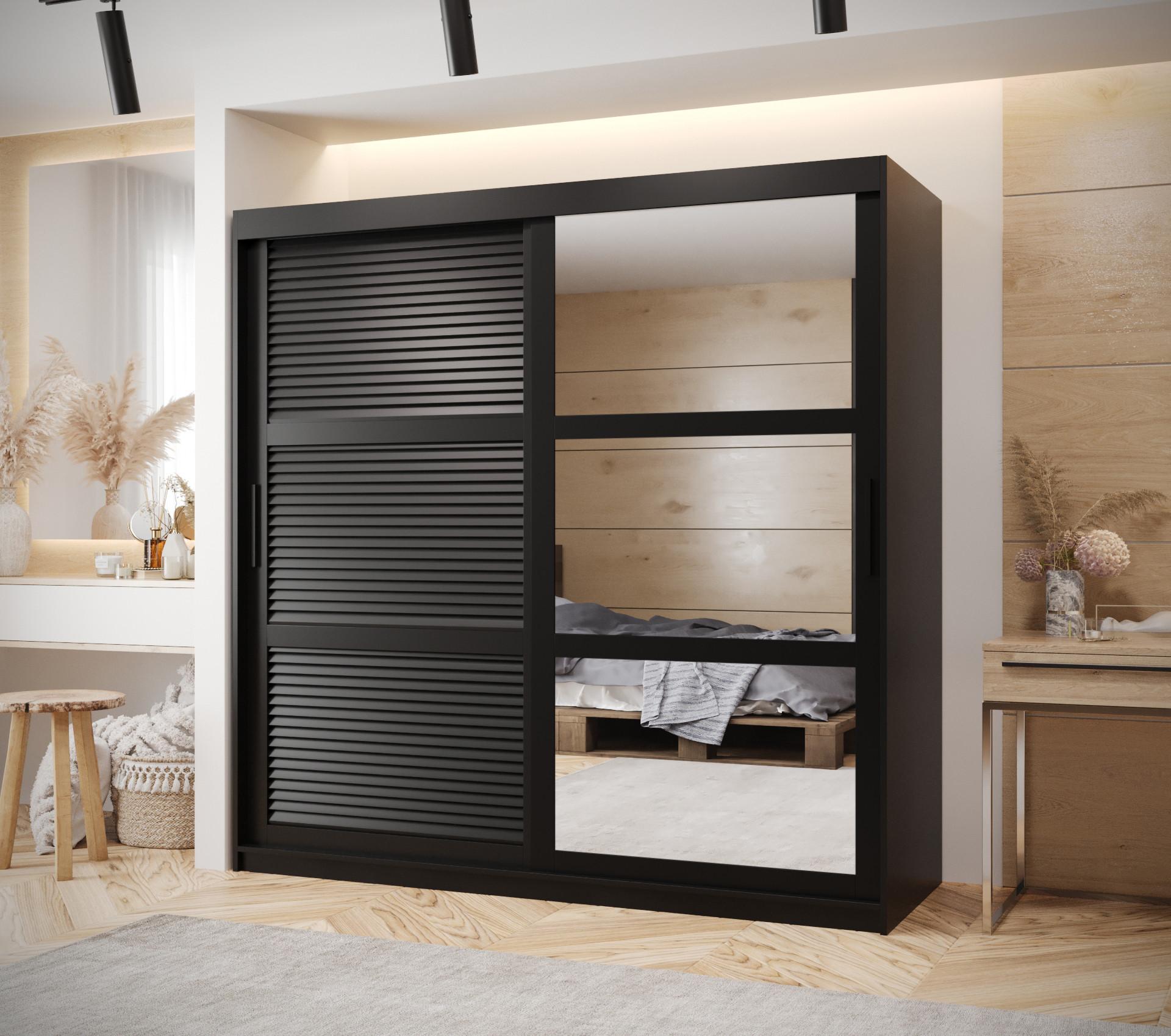 wohnli-moebel-suche-800000730456-1 SCHWEBETÜRENSCHRANK 200/180/62 2-türig Holz MÖBEL KRYSPOL Möbel > Schränke > Kleiderschränke > Schwebetürenschränke Schwarz