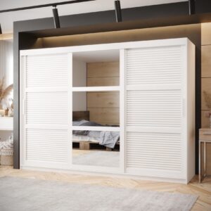 wohnli-moebel-suche-800000730467-1 SCHWEBETÜRENSCHRANK 200/250/62 3-türig Holz MÖBEL KRYSPOL Möbel > Schränke > Kleiderschränke > Schwebetürenschränke Weiß