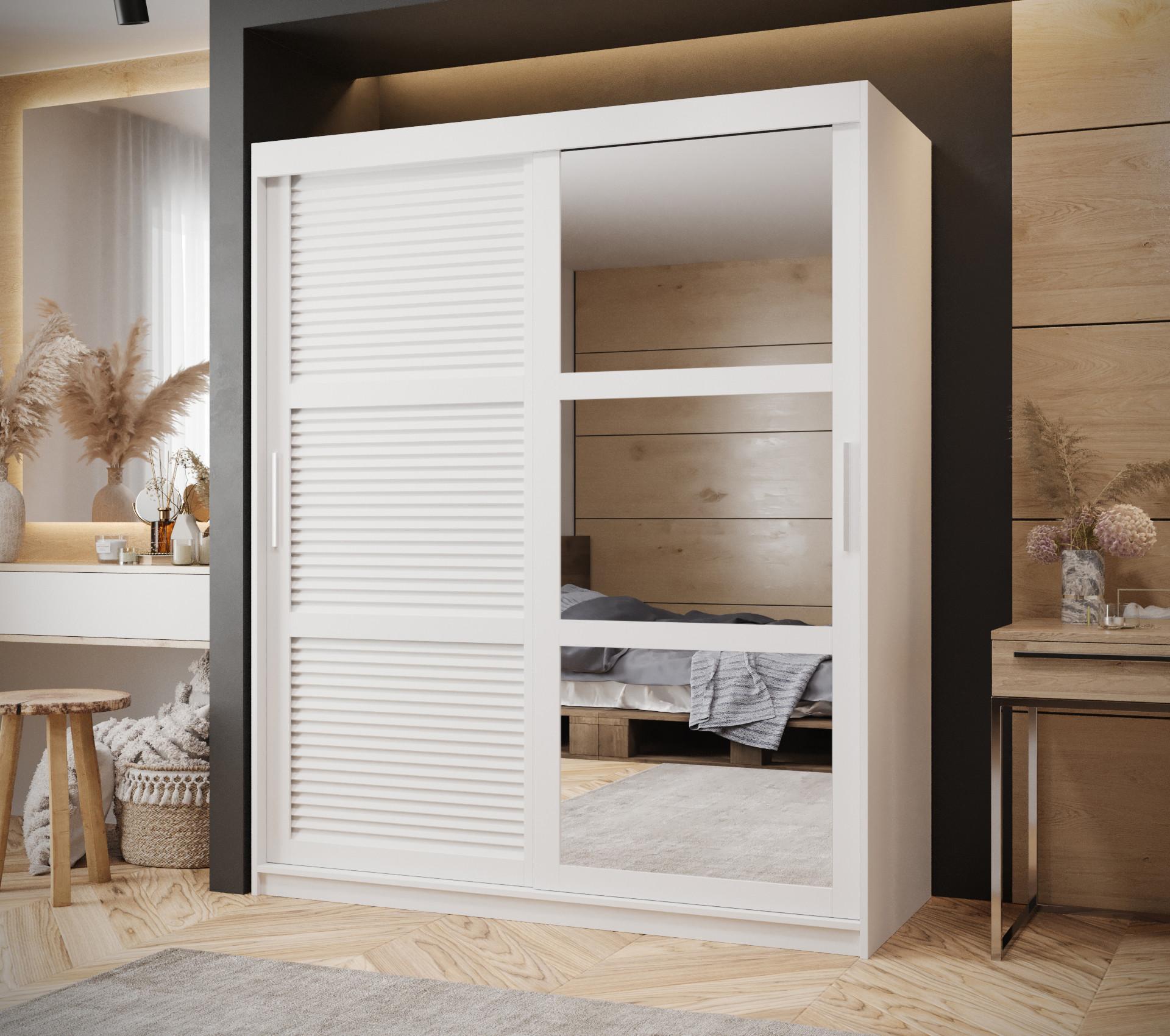 wohnli-moebel-suche-800000730474-1 SCHWEBETÜRENSCHRANK 200/150/62 2-türig Holz MÖBEL KRYSPOL Möbel > Schränke > Kleiderschränke > Schwebetürenschränke Weiß