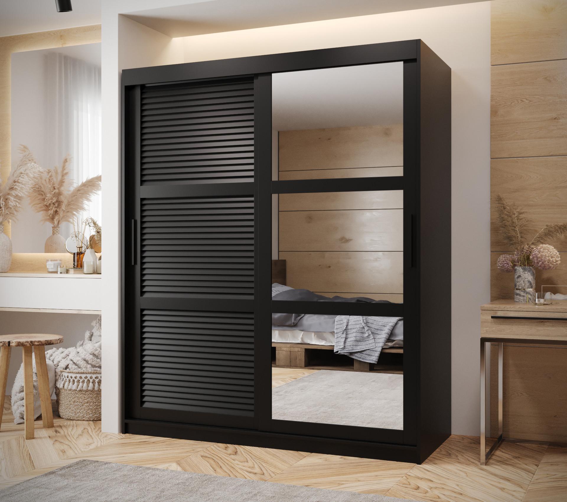 wohnli-moebel-suche-800000730487-1 SCHWEBETÜRENSCHRANK 200/150/62 2-türig Holz MÖBEL KRYSPOL Möbel > Schränke > Kleiderschränke > Schwebetürenschränke Schwarz