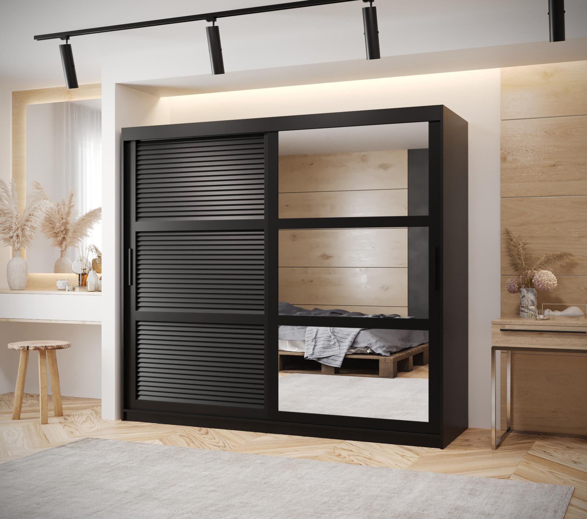 SCHWEBETÜRENSCHRANK 200/200/62 2-türig Holz MÖBEL KRYSPOL Möbel > Schränke > Kleiderschränke > Schwebetürenschränke Schwarz