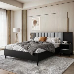 wohnli-moebel-suche-800000738170-1 POLSTERBETT Stella 166/211/108 mit 2 Nachttischen grau Textil Beautysofa Möbel > Betten > Polsterbetten Schwarz