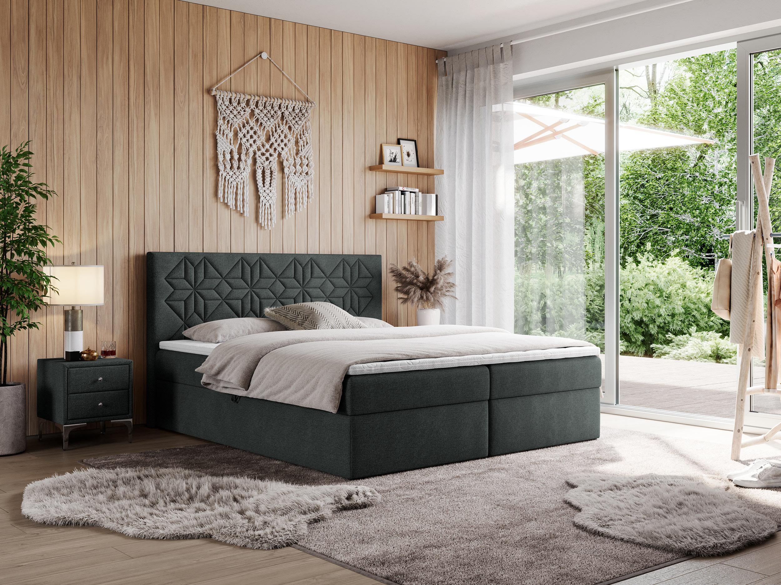 wohnli-moebel-suche-800000738865-1 BOXBETT LEILA 200/200 Dunkelgrau Struktur - H4 Holz MKS Möbel > Betten > Boxspringbetten Grau