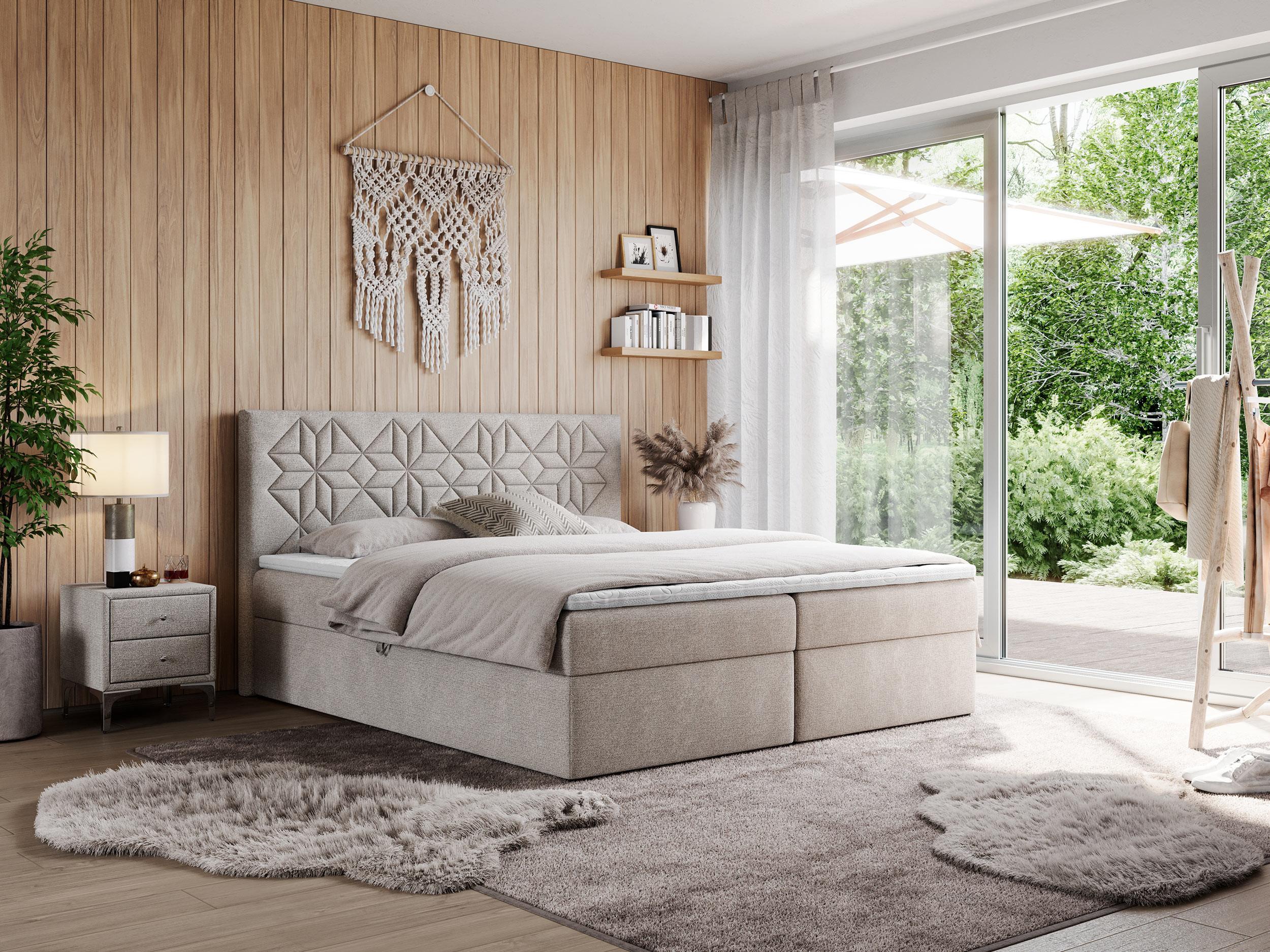 BOXBETT LEILA 180/200 Beige Struktur - H3 Holz MKS Möbel > Betten > Boxspringbetten Beige