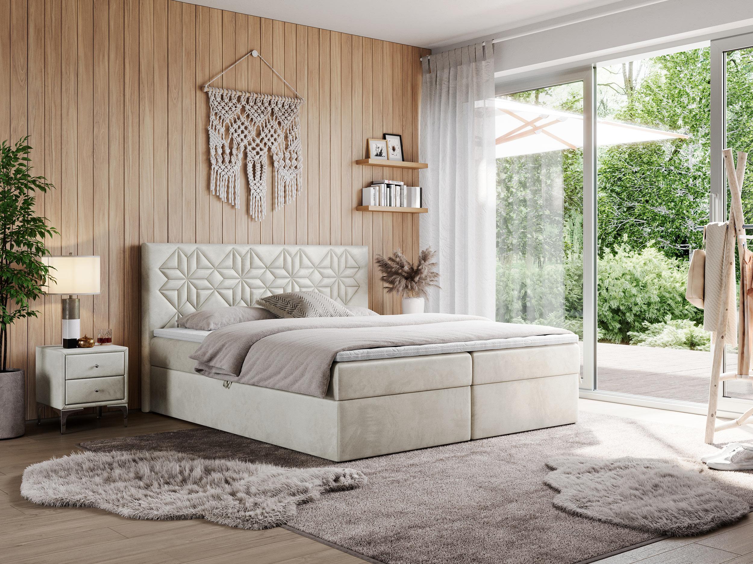 BOXBETT LEILA 140/200 Beige Velvet - H3 Holz MKS Möbel > Betten > Boxspringbetten Beige