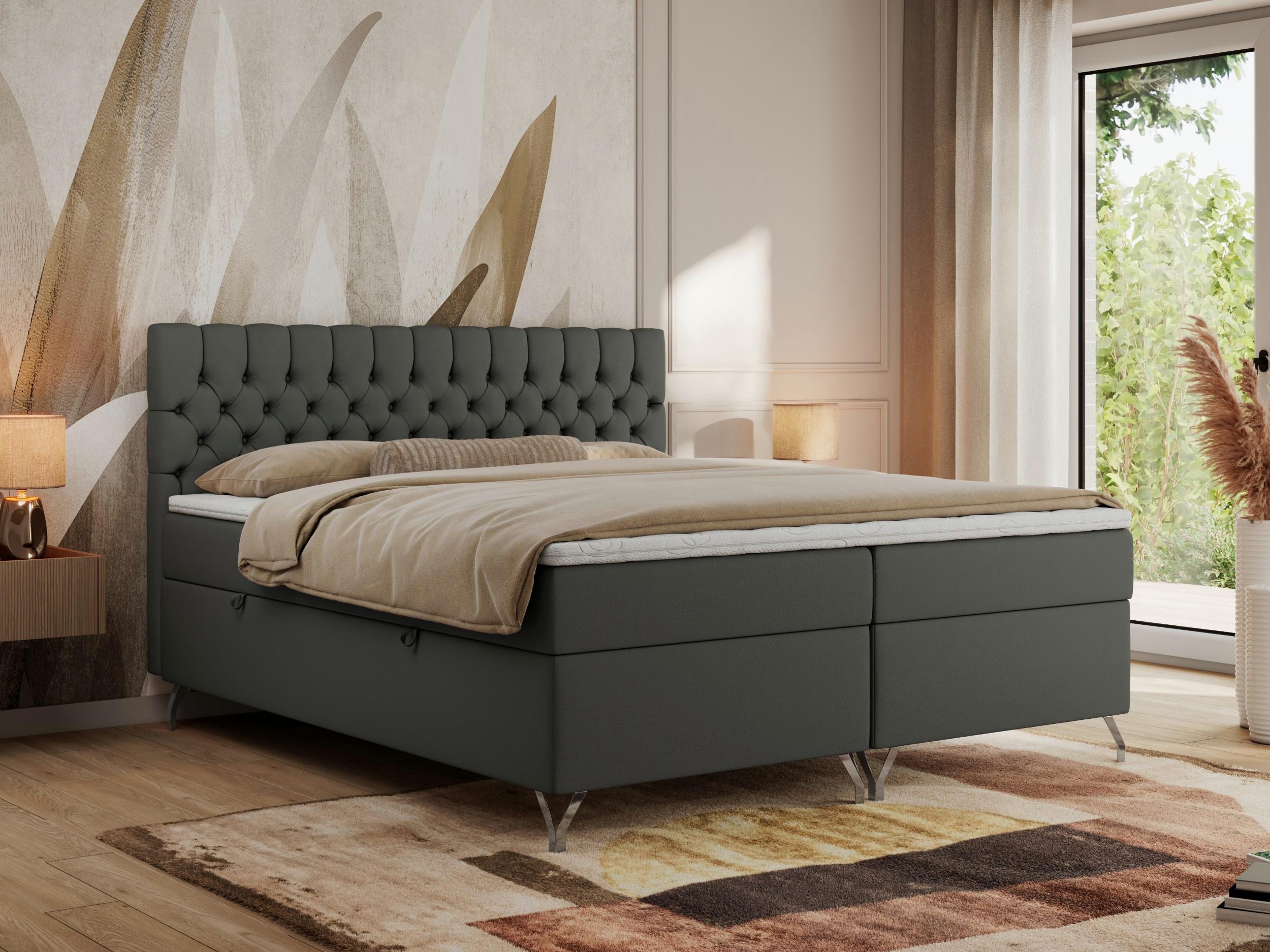 wohnli-moebel-suche-800000739015-1 BOXBETT GRIMALDI 120/200 Dunkelgrau Kunstleder - H4 Holz MKS Möbel > Betten > Boxspringbetten Grau