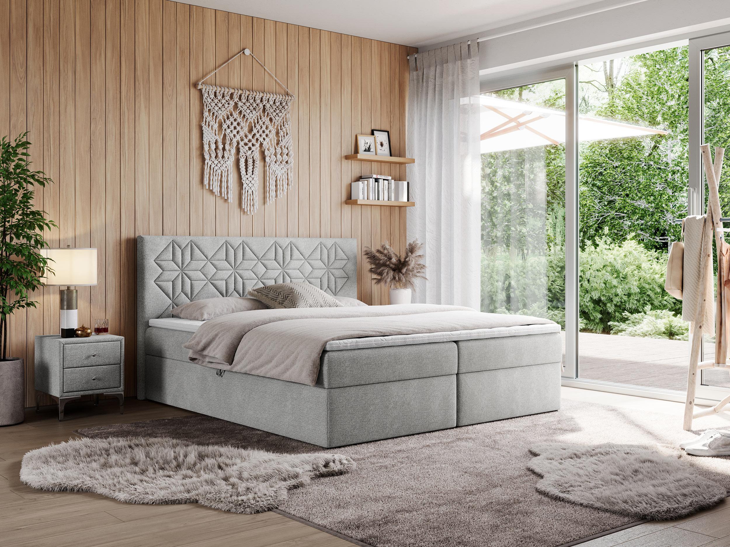 wohnli-moebel-suche-800000739074-1 BOXBETT LEILA 140/200 Hellgrau Struktur - H4 Holz MKS Möbel > Betten > Boxspringbetten Grau