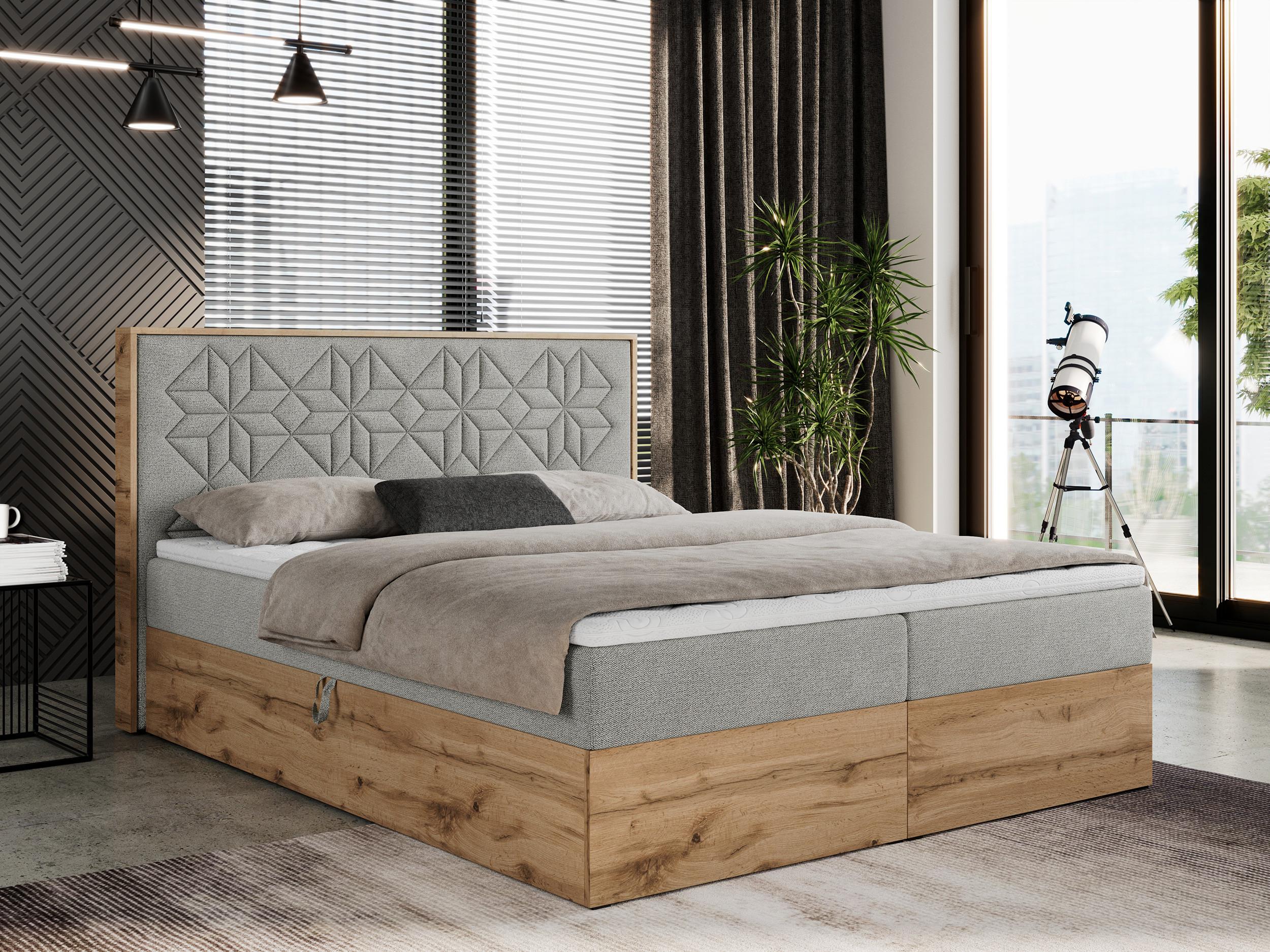 BOXBETT NESSI - 140/200 Hellgrau Struktur - H4 Holz MKS Möbel > Betten > Boxspringbetten Grau