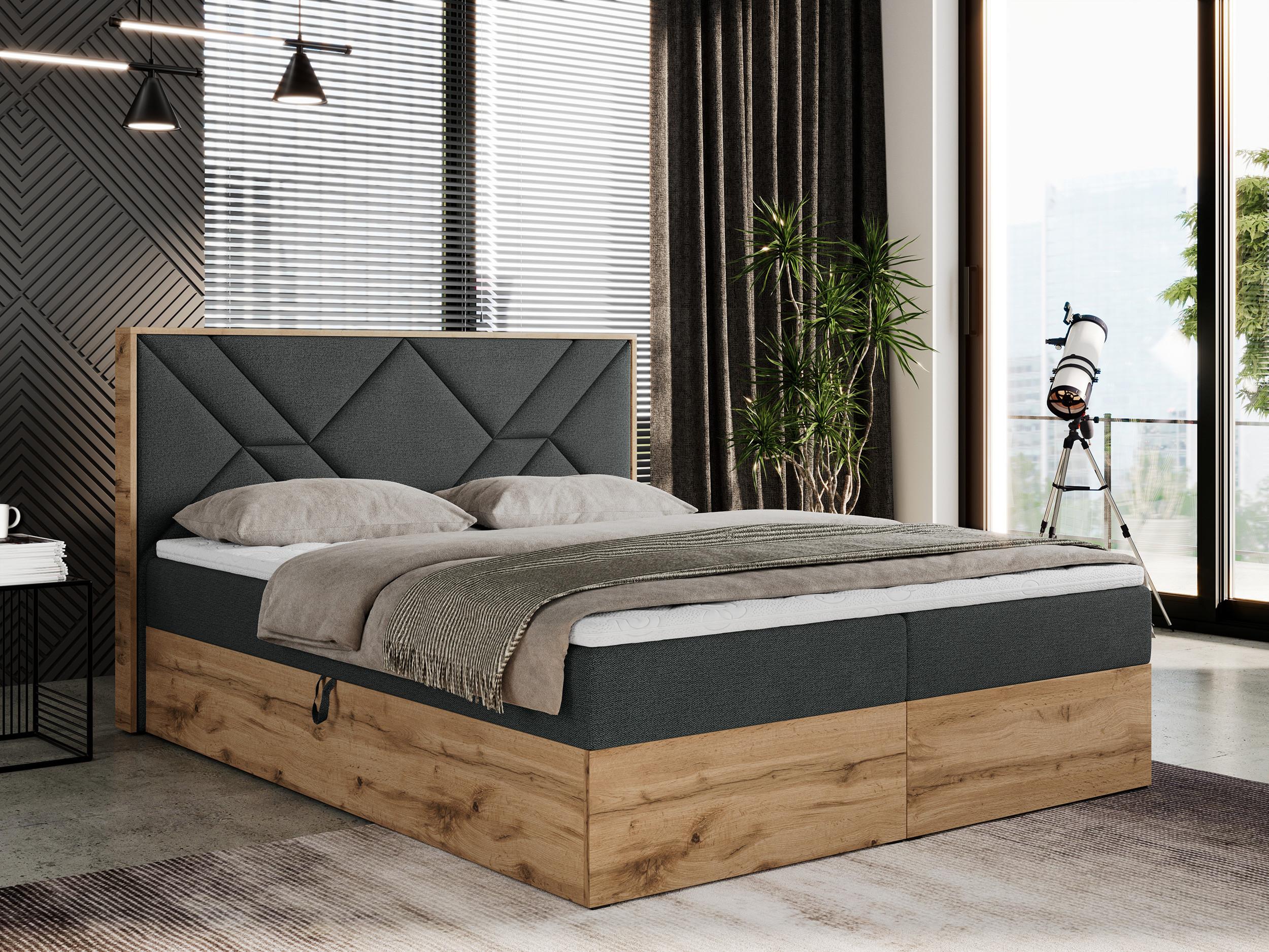wohnli-moebel-suche-800000739201-1 BOXBETT GUNAR - 120/200 Dunkelgrau Struktur - H4 Holz MKS Möbel > Betten > Boxspringbetten Grau