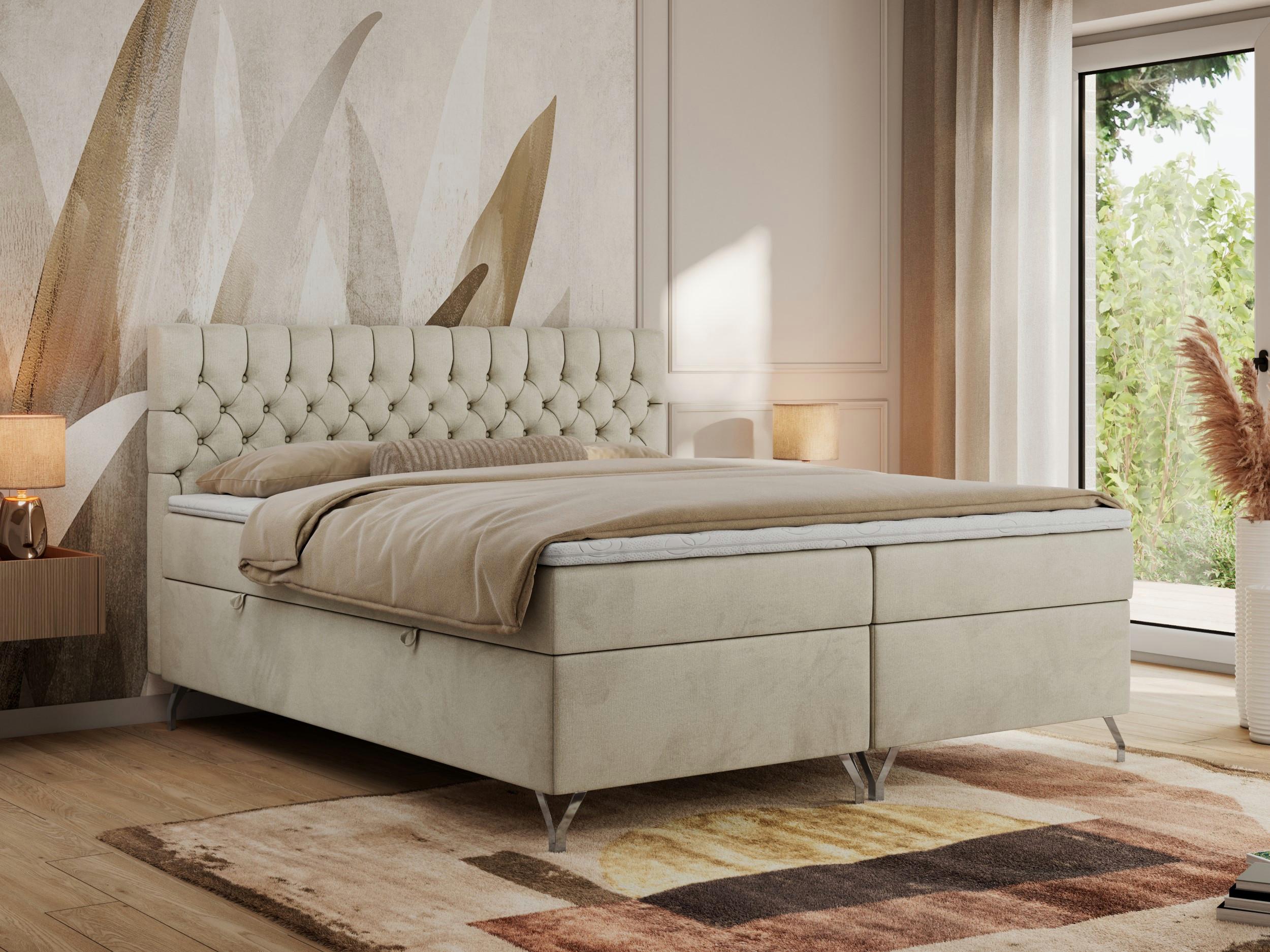 BOXBETT GRIMALDI 180/200 Beige Velvet - H3 Holz MKS Möbel > Betten > Boxspringbetten Beige