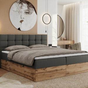 BOXBETT ALBERO 1 - 120/200 Dunkelgrau Kunstleder - H4 Holz MKS Möbel > Betten > Boxspringbetten Grau