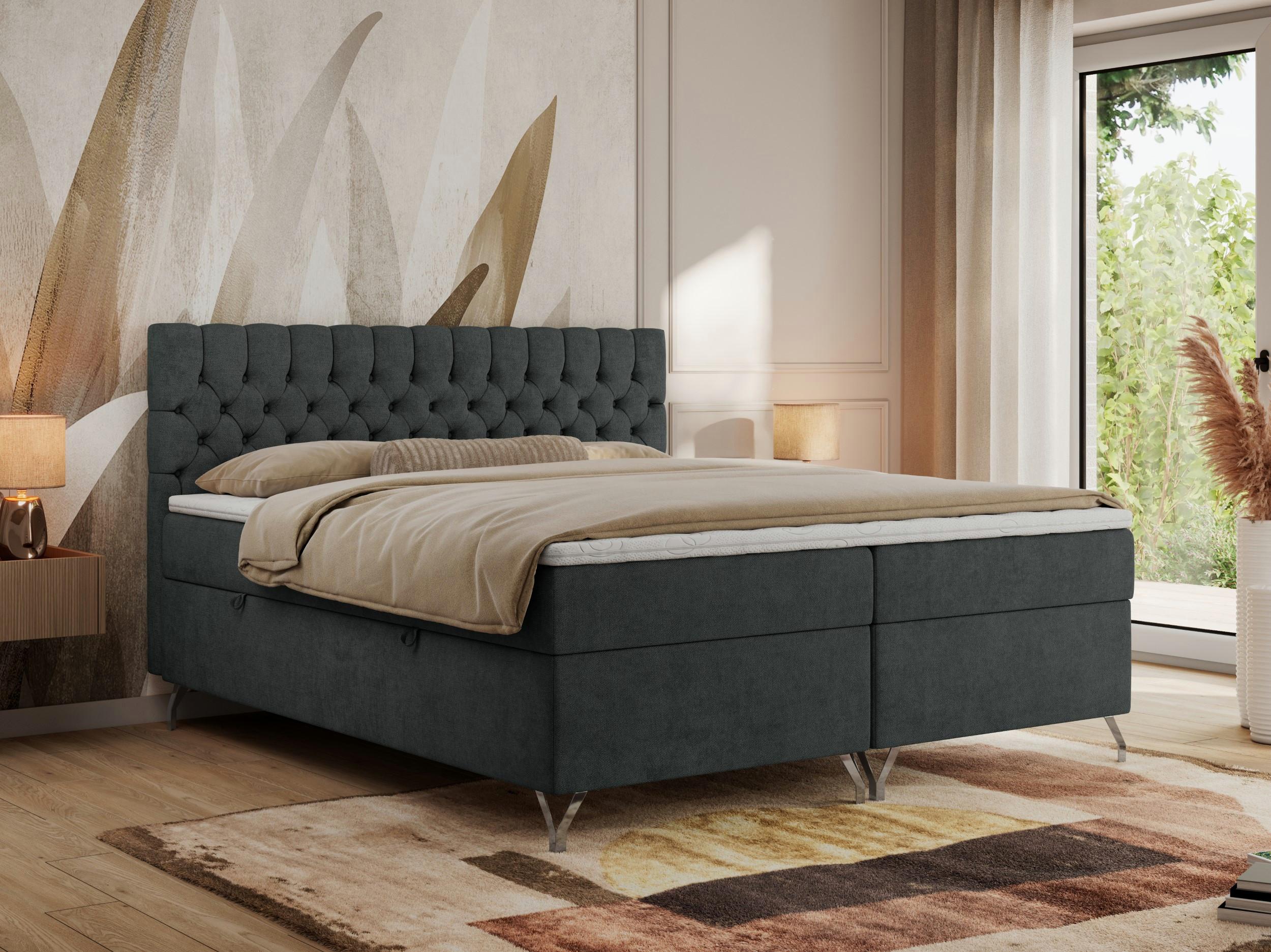BOXBETT GRIMALDI 120/200 Dunkelgrau Struktur - H4 Holz MKS Möbel > Betten > Boxspringbetten Grau