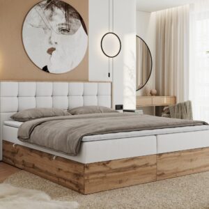 BOXBETT ALBERO 1 - 180/200 Weiß Kunstleder - H3 Holz MKS Möbel > Betten > Boxspringbetten Weiß