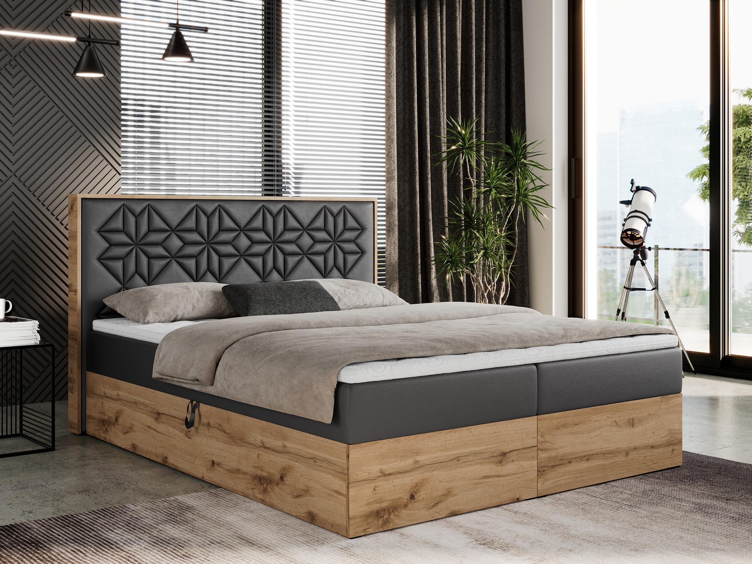 wohnli-moebel-suche-800000739506-1 BOXBETT NESSI - 140/200 Dunkelgrau Kunstleder - H3 Holz MKS Möbel > Betten > Boxspringbetten Grau