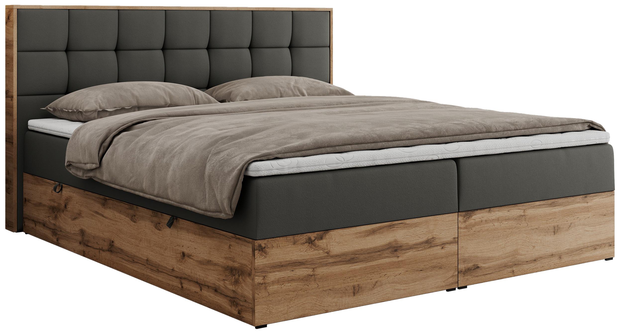 Wohnli Möbelsuche - BOXBETT ALBERO 1 - 140/200 Dunkelgrau Kunstleder - H3
