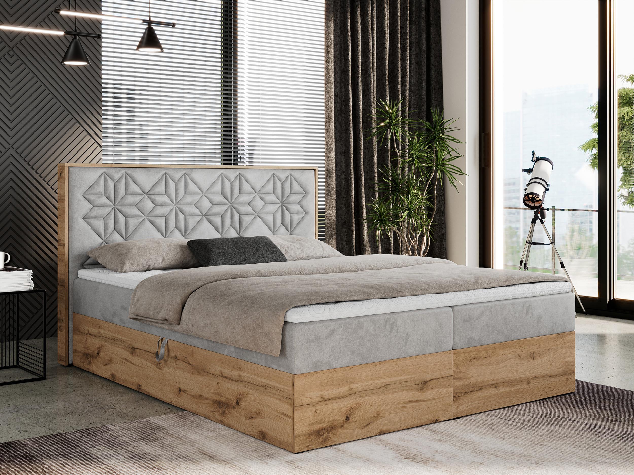 BOXBETT NESSI - 140/200 Hellgrau Velvet - H4 Holz MKS Möbel > Betten > Boxspringbetten Grau