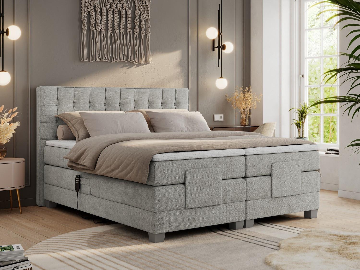 wohnli-moebel-suche-800000739525-1 BOXBETT ELEKTRO 160/200 Hellgrau Struktur - H3 Textil MKS Möbel > Betten > Boxspringbetten Grau