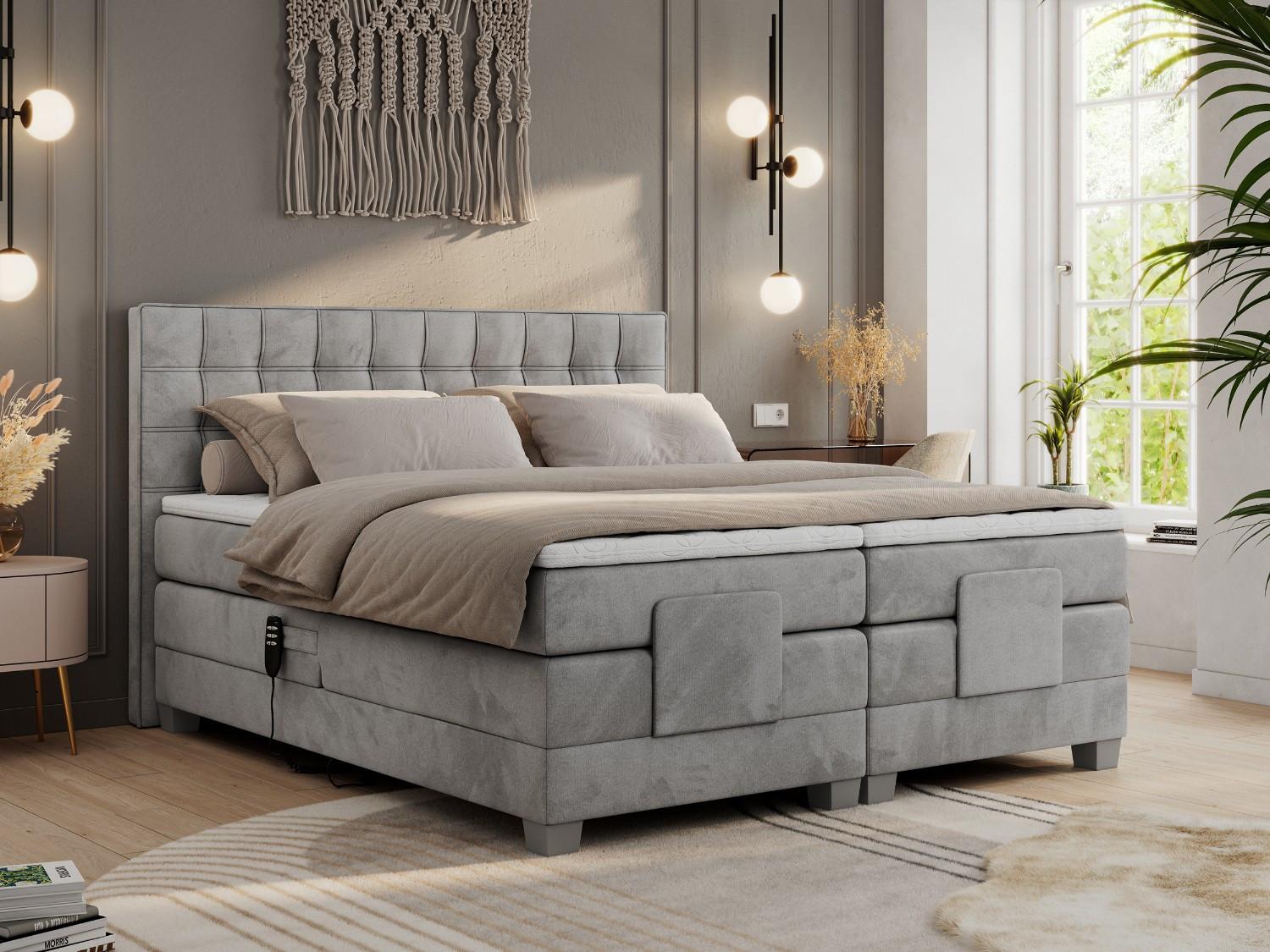 wohnli-moebel-suche-800000739588-1 BOXBETT ELEKTRO 180/200 Hellgrau Velvet - H4 Holz MKS Möbel > Betten > Boxspringbetten Grau