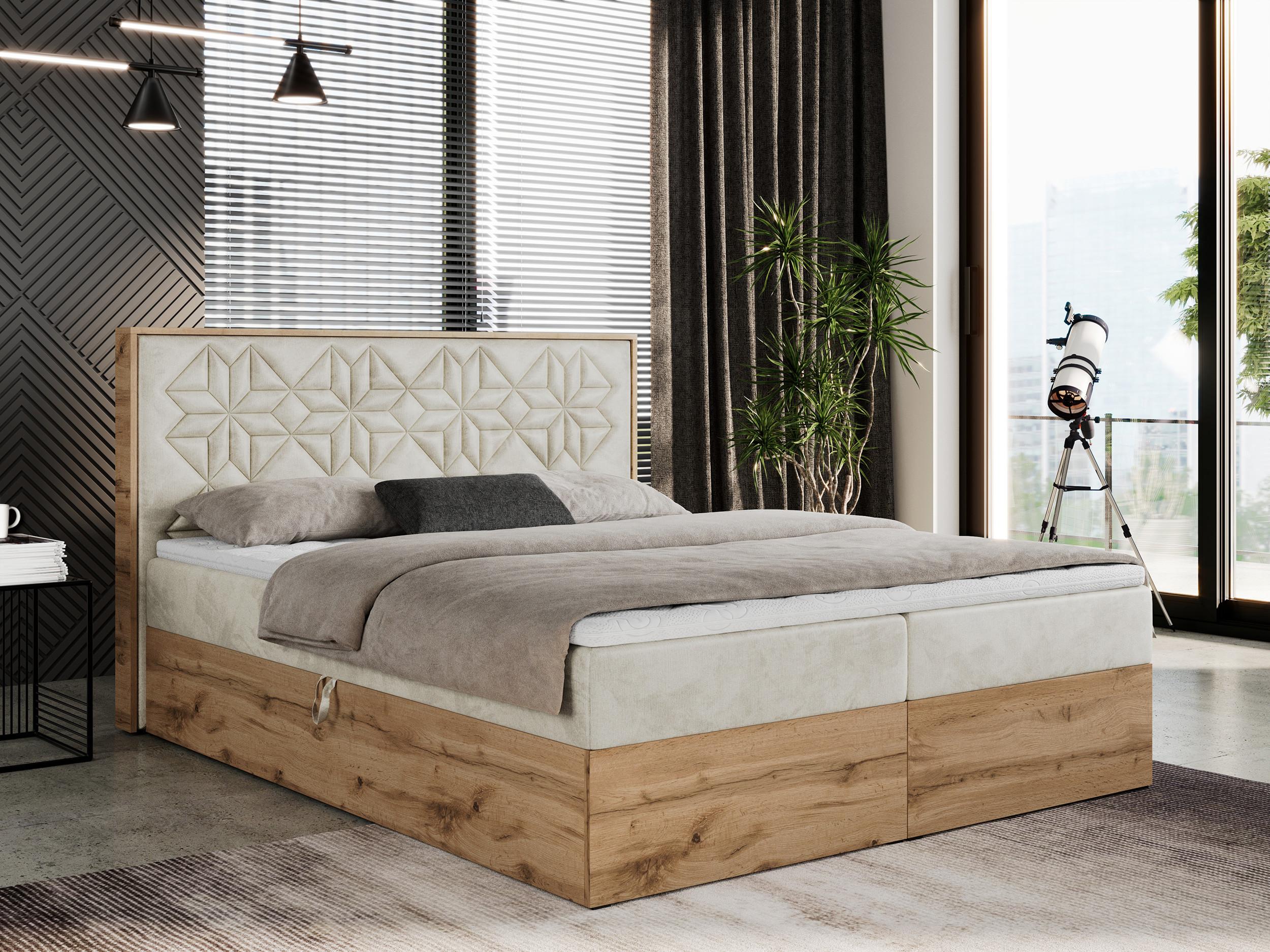 BOXBETT NESSI - 140/200 Beige Velvet - H4 Holz MKS Möbel > Betten > Boxspringbetten Beige