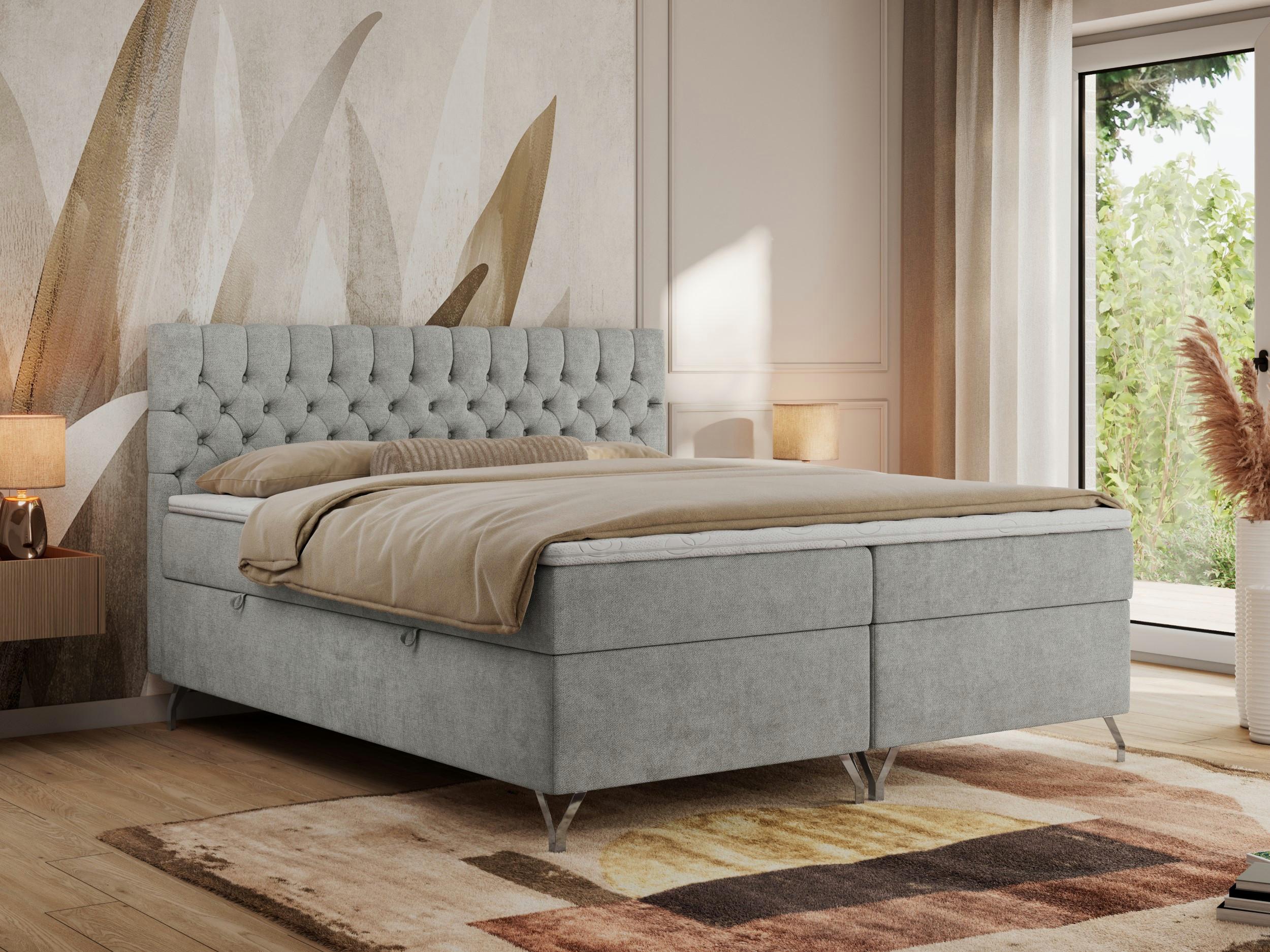 wohnli-moebel-suche-800000739611-1 BOXBETT GRIMALDI 120/200 Hellgrau Struktur - H3 Holz MKS Möbel > Betten > Boxspringbetten Grau