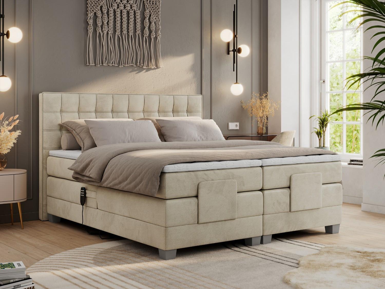 BOXBETT ELEKTRO 140/200 Beige Velvet - H4 Holz MKS Möbel > Betten > Boxspringbetten Beige
