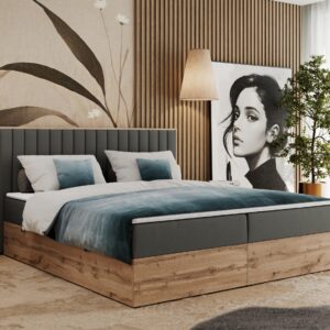 BOXBETT ALBERO 4 - 200/200 Dunkelgrau Kunstleder - H3 Holz MKS Möbel > Betten > Boxspringbetten Grau