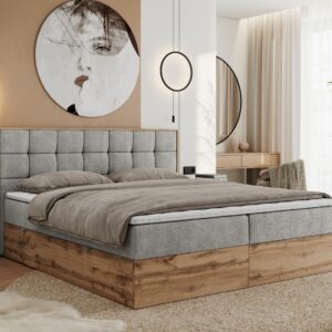 BOXBETT ALBERO 1 - 200/200 Grau Struktur - H4 Holz MKS Möbel > Betten > Boxspringbetten Grau