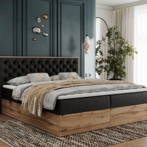BOXBETT ALBERO 3 - 140/200 Schwarz Kunstleder - H4 Holz MKS Möbel > Betten > Boxspringbetten Schwarz