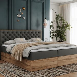 wohnli-moebel-suche-800000739990-1 BOXBETT ALBERO 3 - 140/200 Dunkelgrau Kunstleder - H4 Holz MKS Möbel > Betten > Boxspringbetten Grau