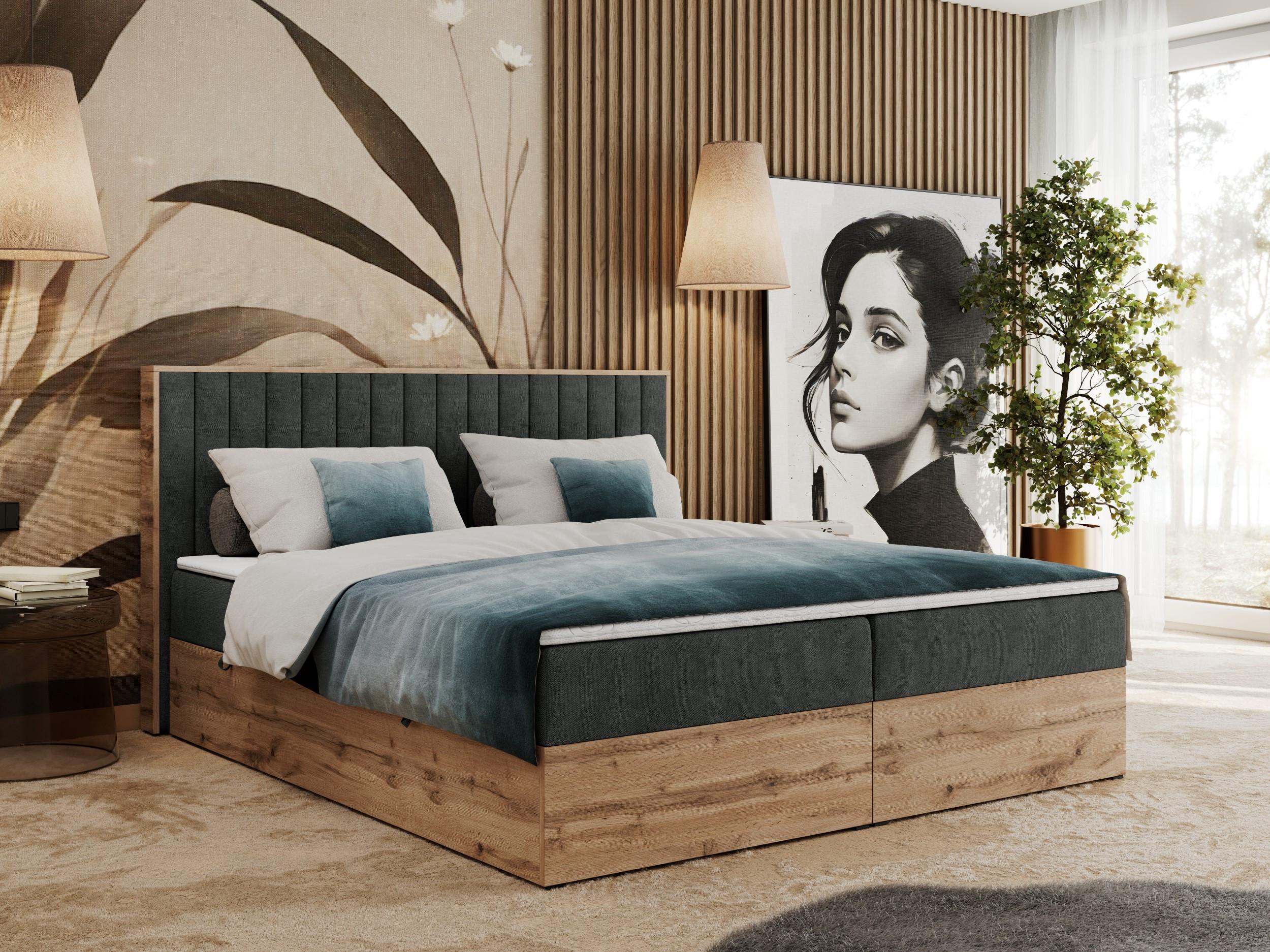 wohnli-moebel-suche-800000740014-1 BOXBETT ALBERO 4 - 140/200 Dunkelgrau Struktur - H3 Holz MKS Möbel > Betten > Boxspringbetten Grau