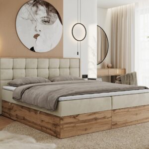 BOXBETT ALBERO 1 - 200/200 Beige Velvet - H3 Textil MKS Möbel > Betten > Boxspringbetten Beige